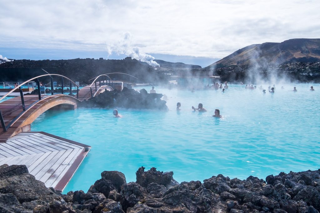 Relax in the healing waters of the famous Blue Lagoon in Iceland